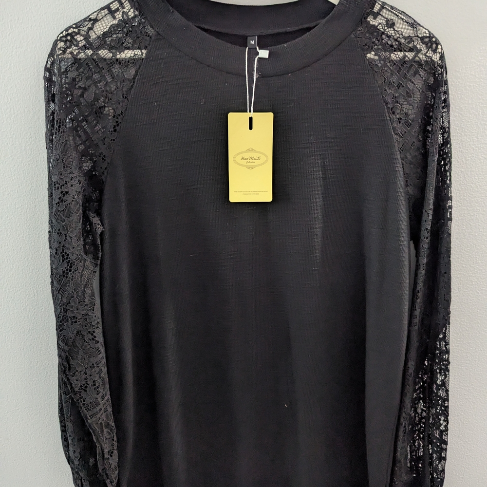 Black Lace Sleeve Top